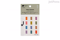 Pack of Hobonichi "TSUKI no IRO" index stickers: 24 small rounded-rectangle tab stickers in six colors (orange, yellow, green, blue, purple, pink) on white backing with product header.