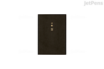 Dark brown A6 Hobonichi Techo planner with textured cover and small gold Japanese characters centered on front.
