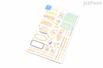 Two pastel sticker sheets titled "Travel & Hotel" with removable yuru-style icons: luggage, passport, camera, map, toiletries, bed, labels and decorative frames.
